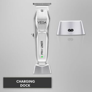 VEGA PROFESSIONAL Pro Liner Hair Trimmer Salon And Home Use With Stainless Steel Blades, 240 Mins Runtime, And Charging Dock, Battery Powered, Silver (Vppht-03)