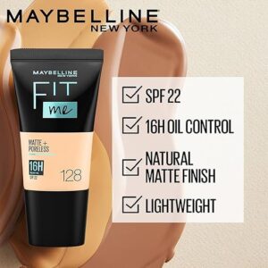 Maybelline New York Liquid Foundation, Matte & Poreless, Fit Me, 128 Warm Nude, 18 ml